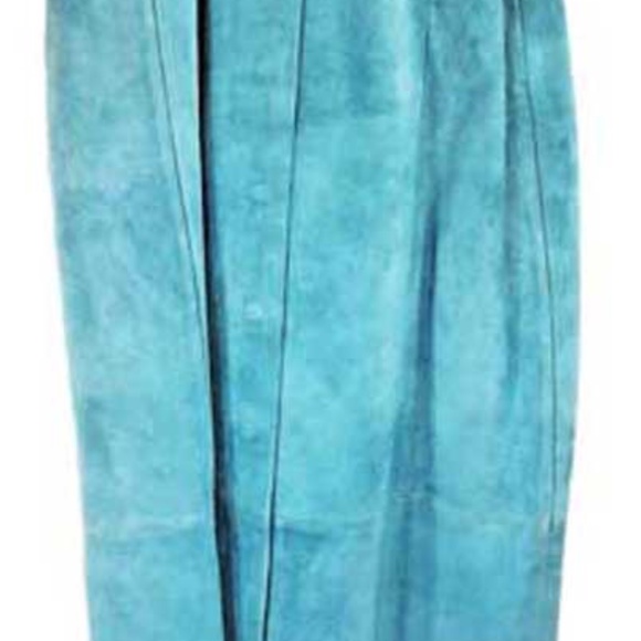 SKIRT, SUEDE, MISSES MEDIUM, TURQUOISE, LONG LENGTH, FULL DOMED FRONT, LINED - Picture 1 of 4